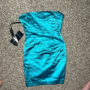 Strapless Teal Sheath Dress - Bebe